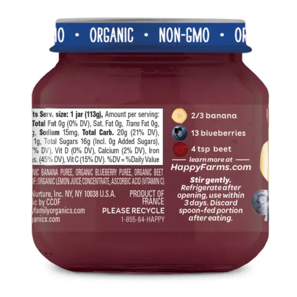 HappyBaby Banana Blueberry & Beets Baby Food - 4oz