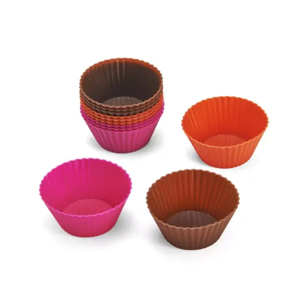 Chicago Metallic Baking Cups 12 Piece Silicone Orange/ Brown Fuchsia