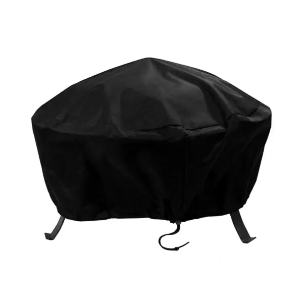 Sunnydaze Outdoor Heavy-Duty Weather-Resistant PVC and 300D Polyester Round Fire Pit Cover with Drawstring and Toggle Closure - 36" - Black