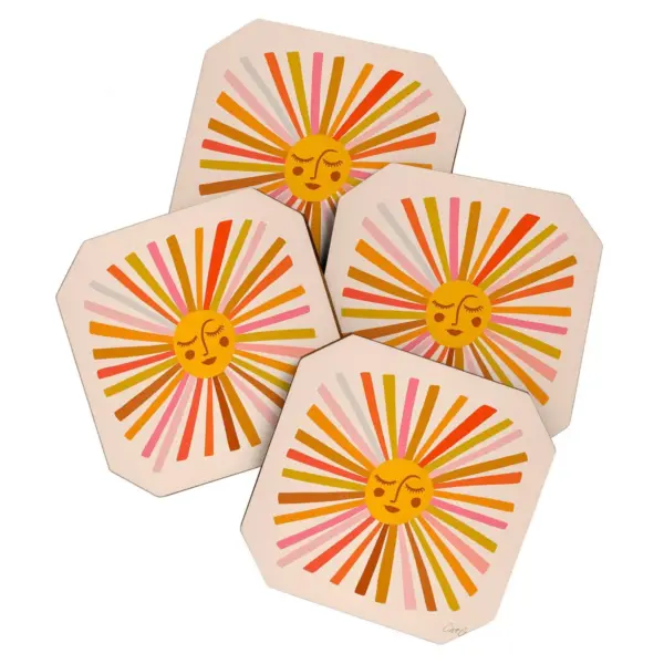 4pk Cat Coquillette Retro Ochre Coasters - society 6