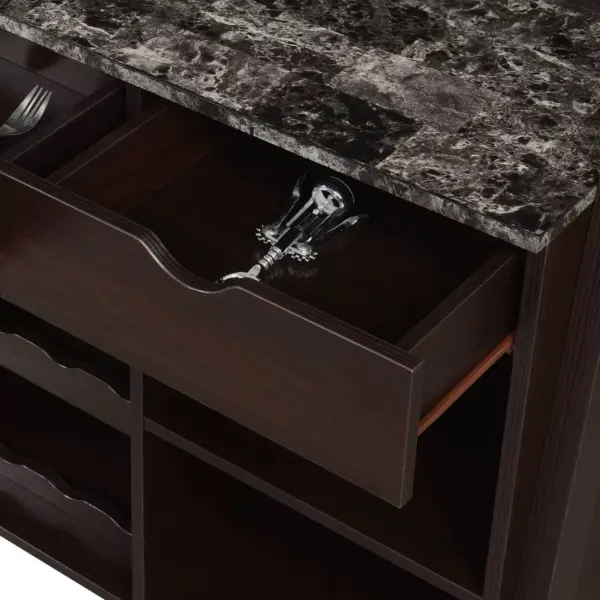 Uptown Wine Bar with Cabinet Faux Black Marble/Espresso - Breighton Home