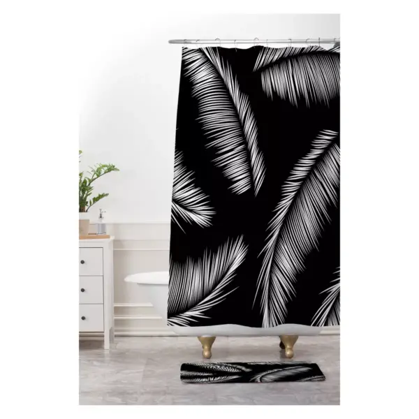 Kelly Haines Monochrome Palm Leaves Bath Rugs and Mats Black 24" x 36" - Deny Designs