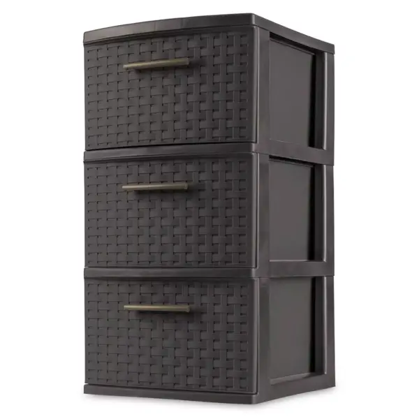 Sterilite 3 Drawer Wicker Weave Decorative Storage Tower, Espresso (2 Pack)