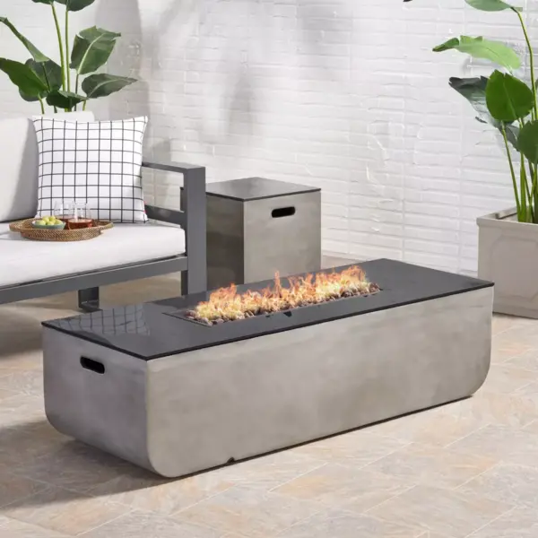 Adio Rectangular 56" Light Weight Concrete Gas Fire Pit with Tank Holder Light Gray - Christopher Knight Home