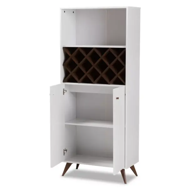 Serafino and Walnut Finished Wood Wine Cabinet White/Brown - BaxtonStudio