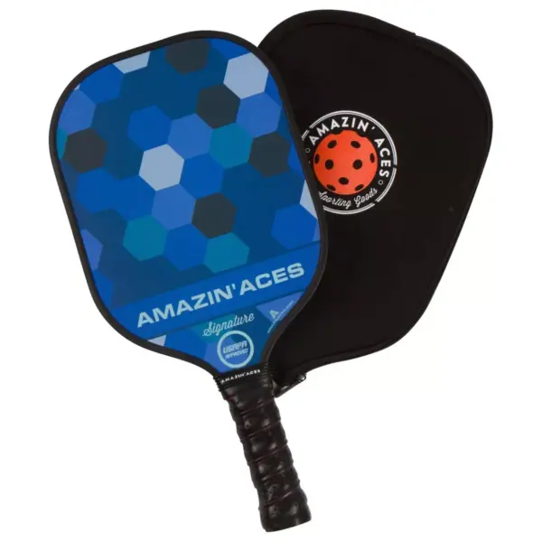 Amazin Aces Signature Pickleball Set with 2 Graphite Face Paddles, 4 Balls, Paddle Covers, and Carry Bag, Blue and Green