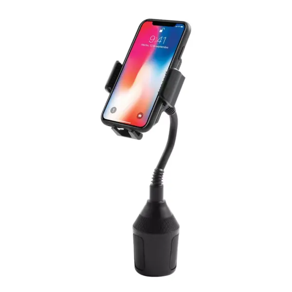 Insten Gooseneck Car Phone Mount Cup Holder Stand For iPhone 11 12 Mini Pro Max XS X XR Galaxy S10 Plus S10+ S10 S10e Note 10 Google Pixel 3 XL Black