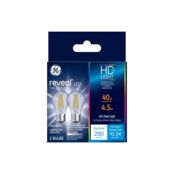 General Electric 2pk 40W Reveal A15 CF Clear LED Light Bulb White