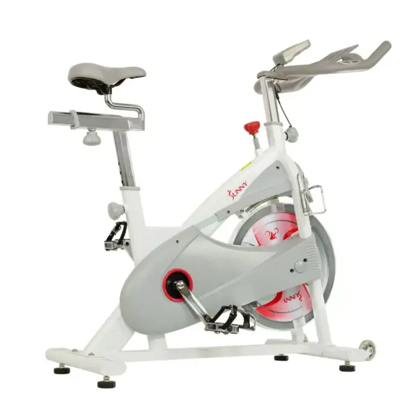 Sunny Health & Fitness Magnetic Belt Drive Premium Indoor Cycling Bike - White