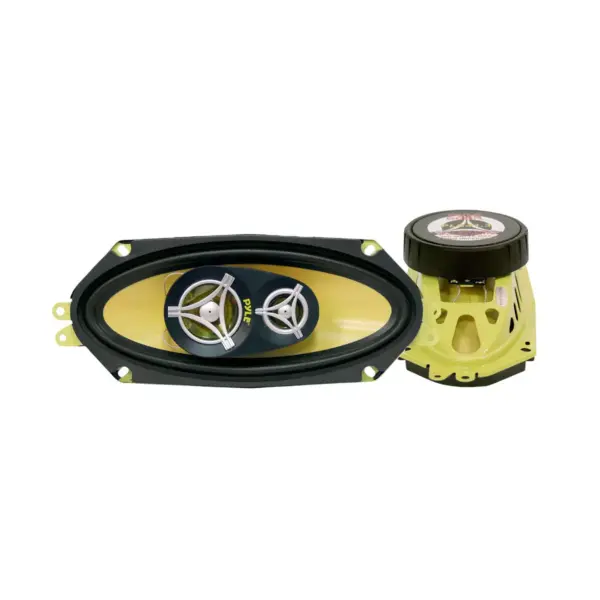 Pyle PLG41.3 4 x 10 Inch 3 Way 300 Watt Car Vehicle Audio Stereo Coaxial Speakers Sound System Kit, Pair, Yellow (2 Pack)