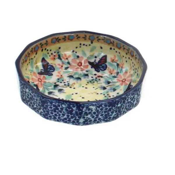 Blue Rose Polish Pottery Blue Butterfly Small Angular Bowl