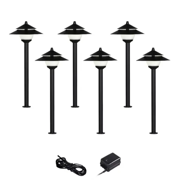 John Timberland Pagoda Textured Black 8-Piece LED Landscape Path Light Set