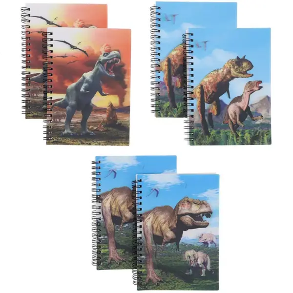 Juvale 6-Pack Dinosaur 3D Effect Spiral On The Go Lined Notebooks Journal (4.7 x 6.7 in, 70 Pages)