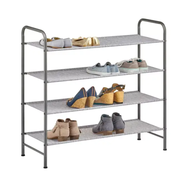 mDesign Metal and Polyester 4 Tier Shoe Storage Organizer Rack - Graphite/Gray