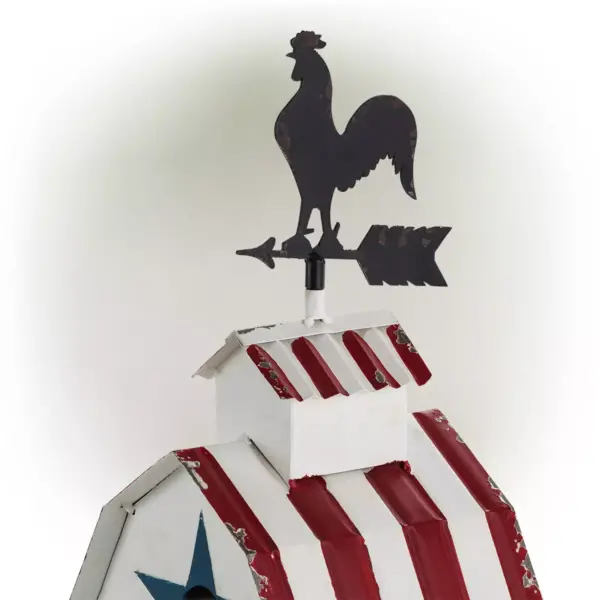 18" Iron Patriotic Birdhouse With Rooster Vane Top - Alpine Corporation