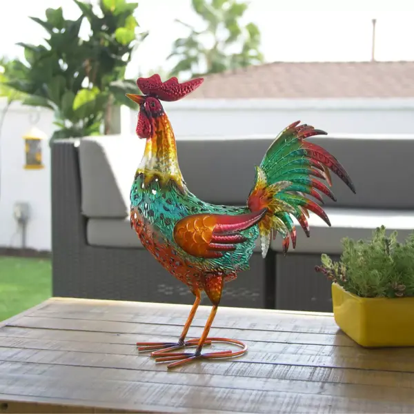 16" x 14" Outdoor Iron Rooster Standing Yard Statue Red - Alpine Corporation