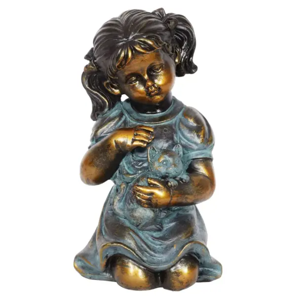 10.24" Resin Girl and Kitten Statue Bronze - Exhart