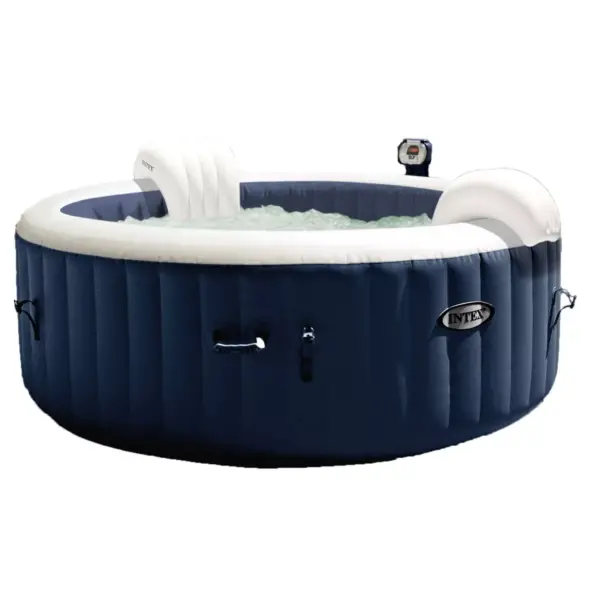 Intex 28405E PureSpa 4 Person Home Inflatable Portable Heated Round Hot Tub Spa 58-inch x 28-inch with Bubble Jets, Heat Pump, and Drink Holder Tray