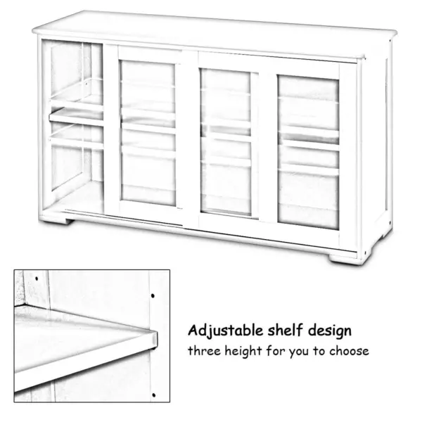 Costway Storage Cabinet Sideboard Buffet Cupboard Glass Sliding Door Pantry Kitchen