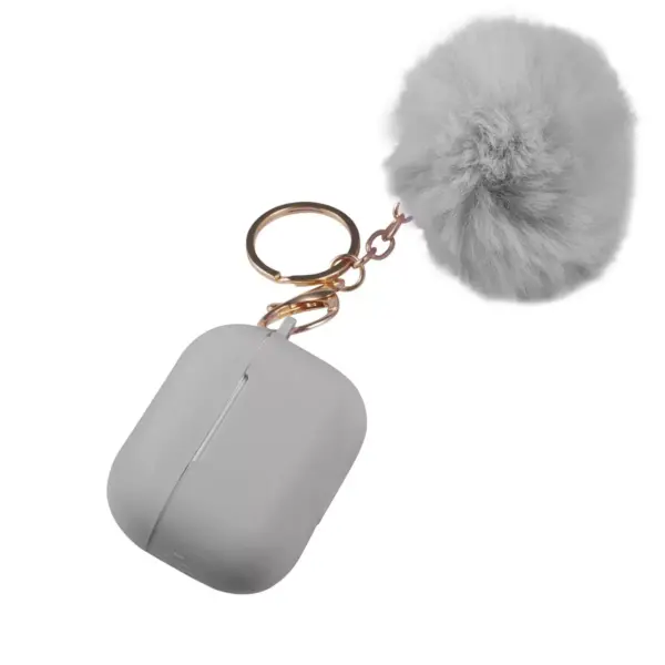 Insten Fluffy Pom Pom Case For Airpods Pro, Silicone Carry Case with Keychain & Anti-Lost Strap, Soft Touch Protective Skin Cover, Gray