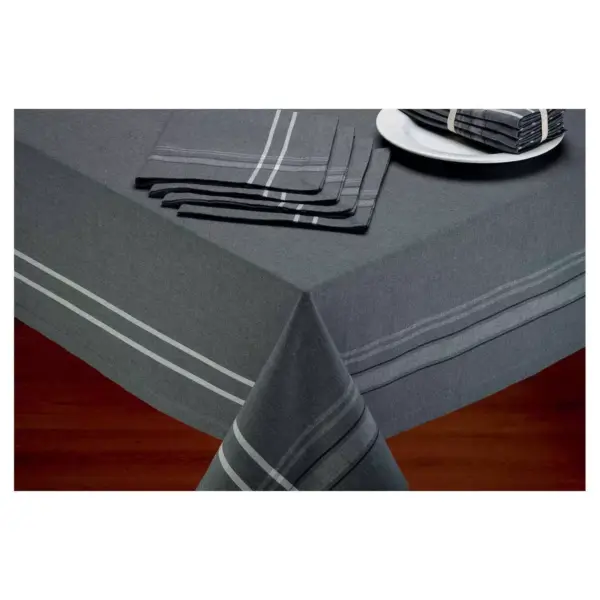 Design Imports 104"X60" French Chambray Tablecloth Gray