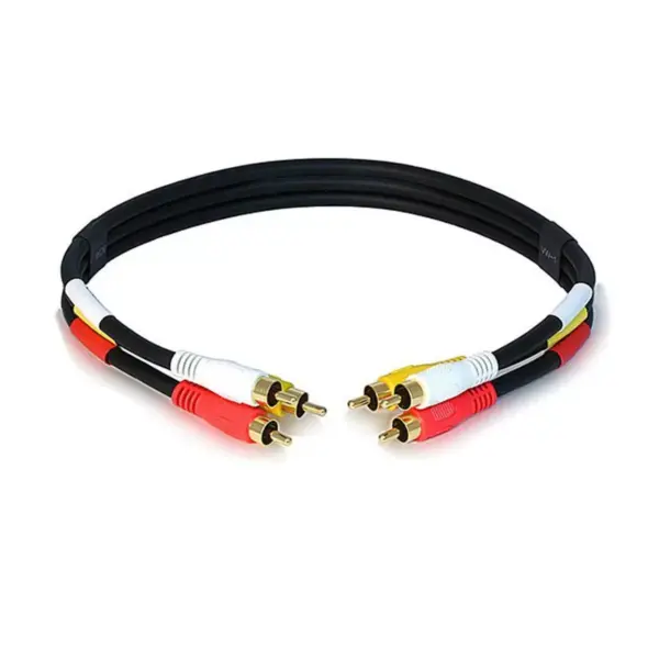 Monoprice Video Cable - 1.5 Feet - Black | Triple RCA Stereo Video Dubbing Composite Cable, Gold Plated Connectors