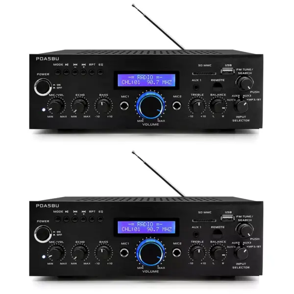 Pyle Home PDA5BU High Performance Powerful 200 Watt AM/FM Radio AUX/USB Input CD/DVD Player Wireless Bluetooth Home Stereo Amplifier System (2 Pack)