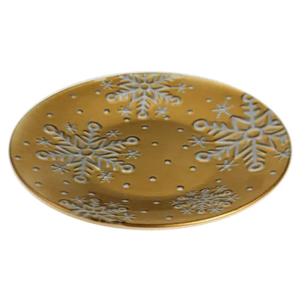 Tabletop 12.0" Gold Snowflake Platter Fusion Christmas Gold Crest Distributing  -  Serving Platters