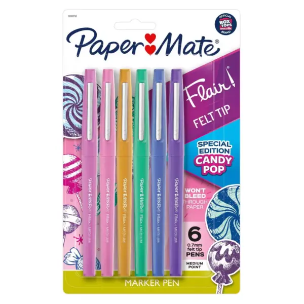 6pk Marker Pens Flair Medium Tip .7mm Candy Pop Colors - PaperMate