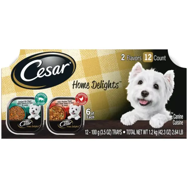 Cesar Home Delights Braised Rib Flavor BBQ Chicken Flavor Wet Dog Food - 3.5oz/12ct Variety Pack