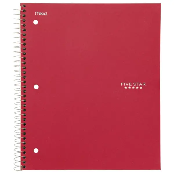 Five Star 3 Subject College Ruled Spiral Notebook (Color Will Vary)