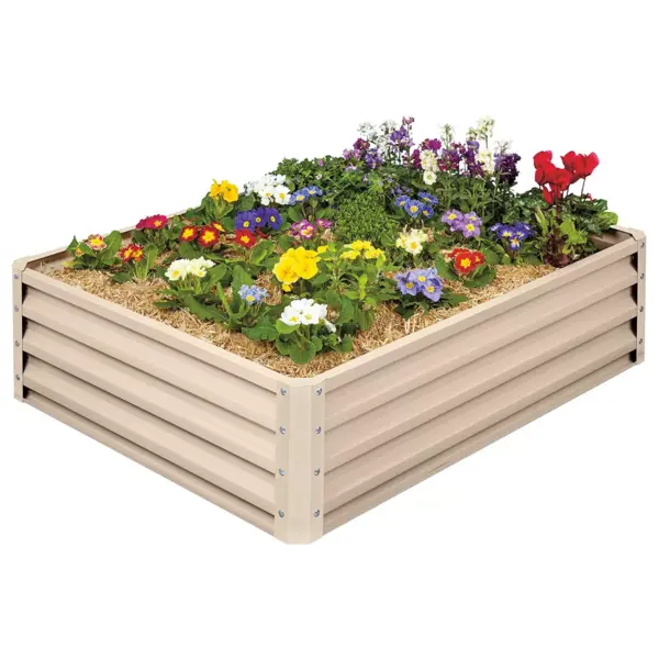 Stratco Raised Galvanized Steel Metal Outdoor Decor Rectangular Garden Bed Veggie Planter Box with 11 Cubic Feet Capacity, 47 x 35 x 12 Inches, Beige