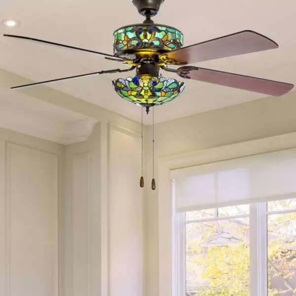 52" LED Tiffany Style Stained Glass Magna Carta Lighted Ceiling Fan - River of Goods