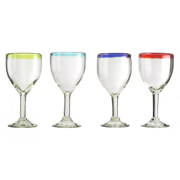 Amici Home Authentic Mexican Handmade Baja Goblet Glass, 12oz, Assorted Set of 4