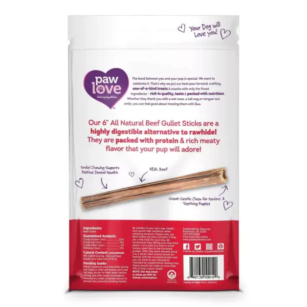 Paw Love 6'' Beef Gullies Dog Treats - 12pk