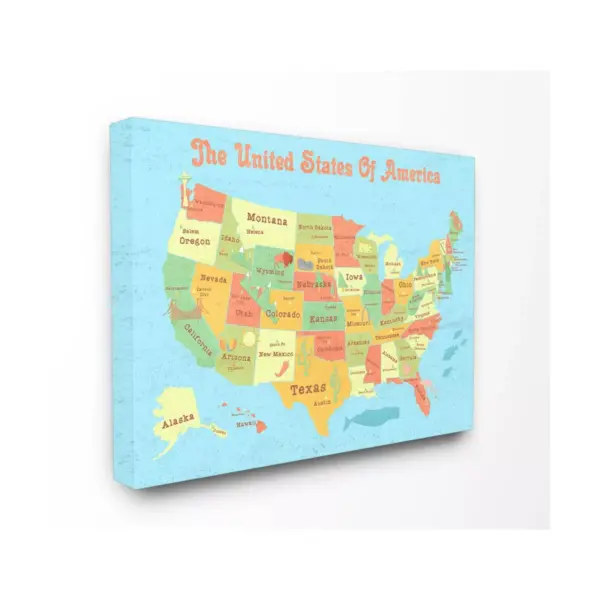 16"x1.5"x20" United States of America Usa Kids' Map Stretched Canvas Wall Art - Stupell Industries