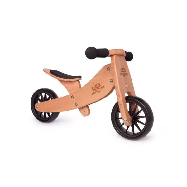 Kinderfeets Durable Wooden Tiny Tot 2 in 1 No Pedal Starter Balance Bike and Toddler Tricycle Sturdy Ride On Toy for 12 to 24 Months, Bamboo