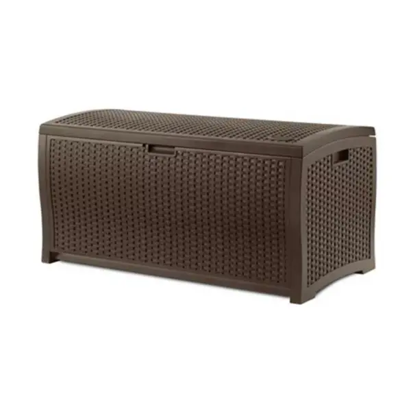 Suncast 73 Gallon Mocha Wicker Resin Outdoor Patio Storage Deck Box (2 Pack)