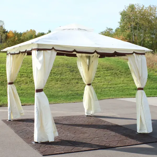 Sunnydaze Outdoor Rectangle Soft Top Patio Gazebo with Screens and Privacy Walls - 10' x 10' - Cream