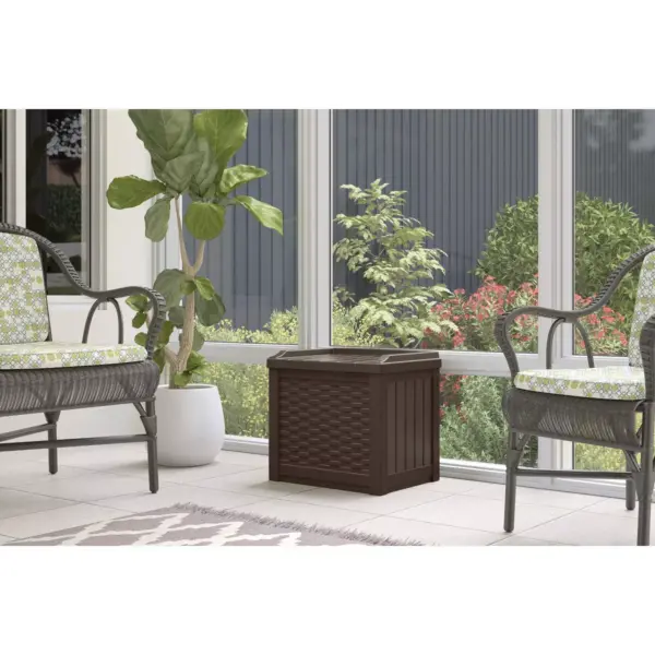 22gal Java Resin Wicker Front Storage Seat Brown - Suncast