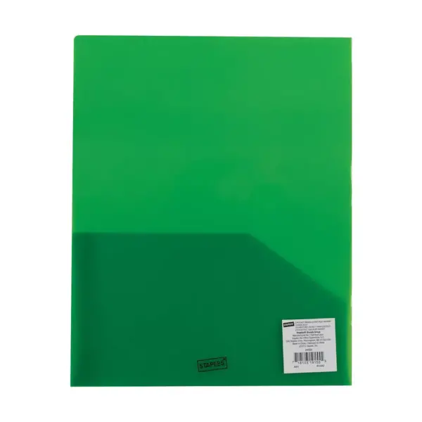 Staples Report Cover with 2 Pockets Plastic Green 26383 Each (26383)