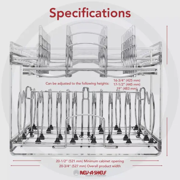 Rev-A-Shelf 5CW2-2122-CR 21-Inch 2-Tier Wire Pull Out Kitchen Cabinet Organizer for Pots, Pans, and Lid Cookware, Chrome