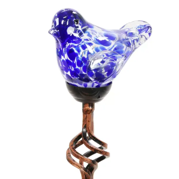 31" Solar Resin/Pearlized Glass Bird Finial Garden Stake Blue - Exhart