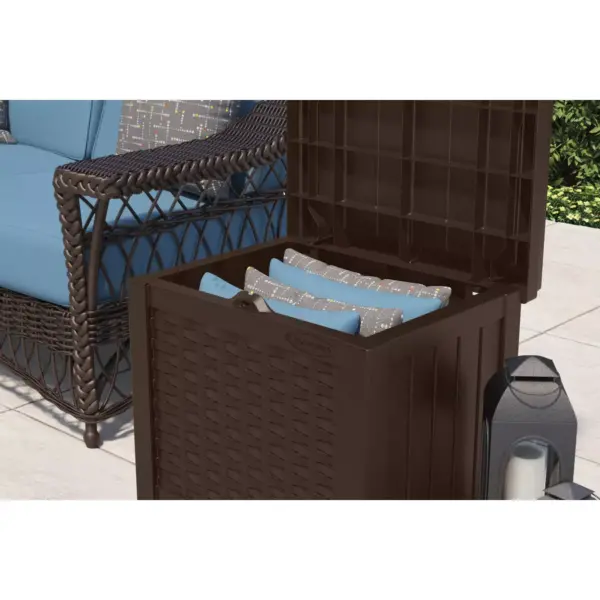 22gal Java Resin Wicker Front Storage Seat Brown - Suncast