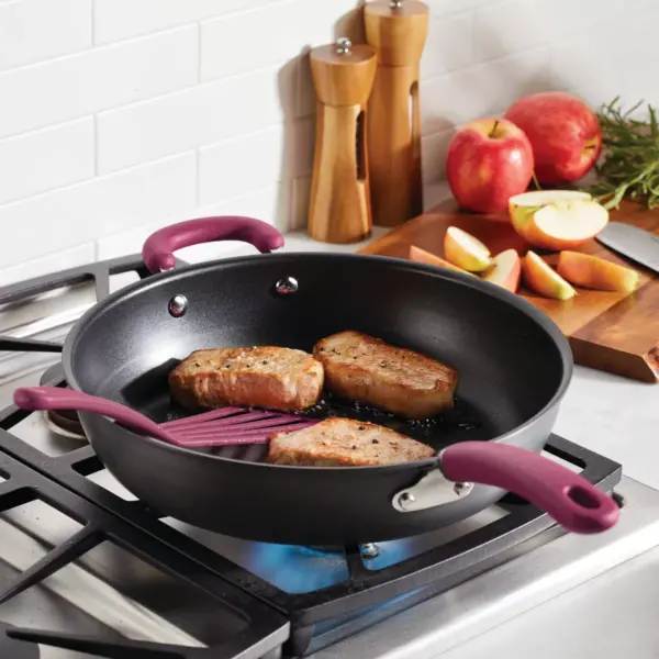 Rachael Ray Create Delicious 12.5" Hard Anodized Nonstick Deep Fry Pan Burgundy Handles