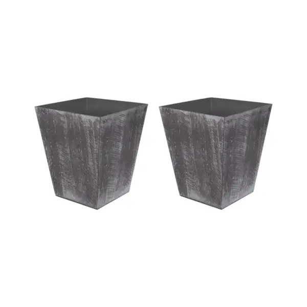 Suncast 16 Inch Farmington Rustic Wood Finish Garden Planter, Gray (2 Pack)