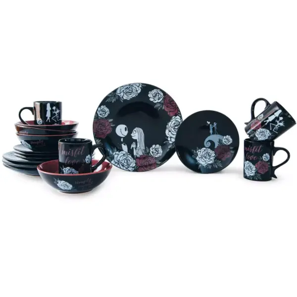 Seven20 The Nightmare Before Christmas Jack and Sally Black Rose 16-Piece Dinnerware Set