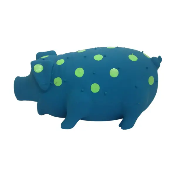 Multipet Latex Polka Dot Pig Dog Toy - Blue - 9"