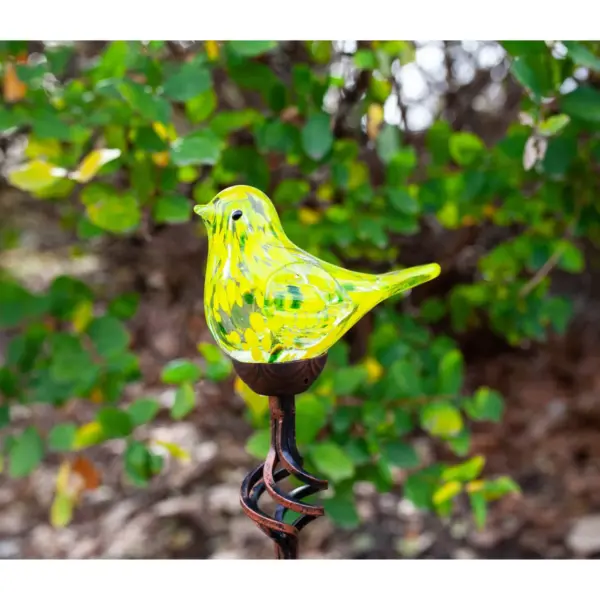 31" Solar Resin/Glass Bird Finial Garden Stake Yellow - Exhart