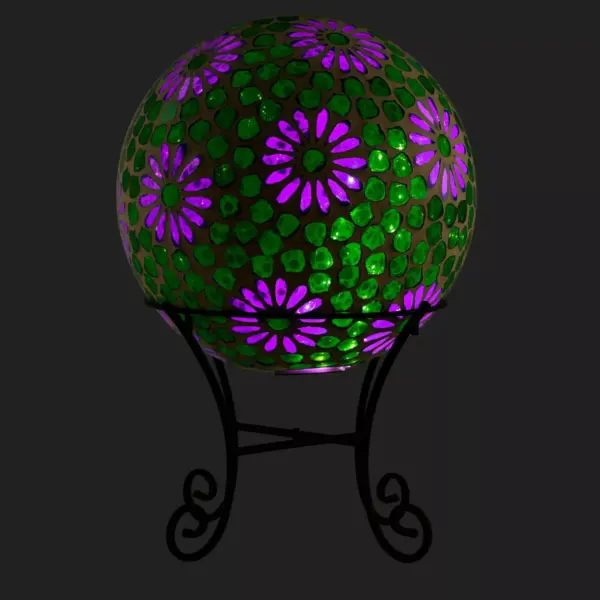 24" x 16" Indoor/Outdoor Glass Gazing Globe with LED Lights and Stand Purple/Green - Alpine Corporation